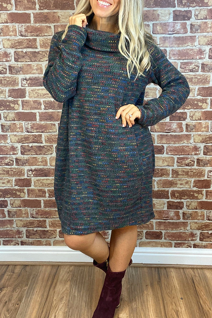 Oversized Cowl Neck Pocket Knit Dress