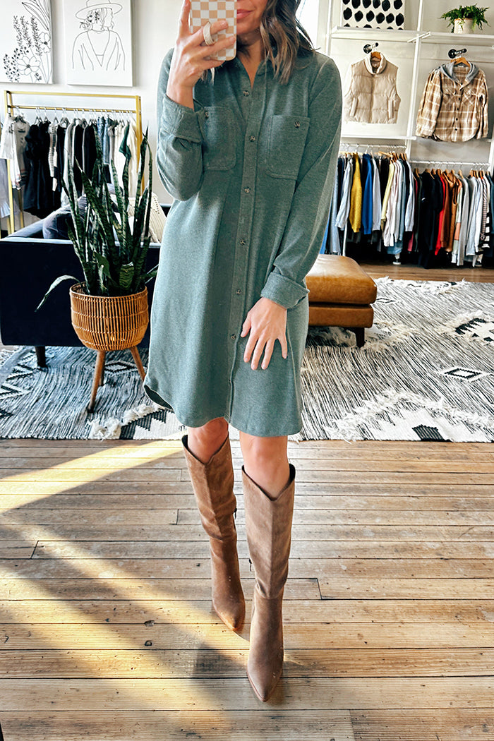 Long-Sleeve Overshirt Pocket Dress