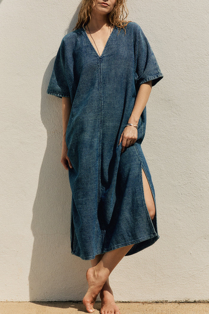 Open Weave Bleached Indigo Caftan