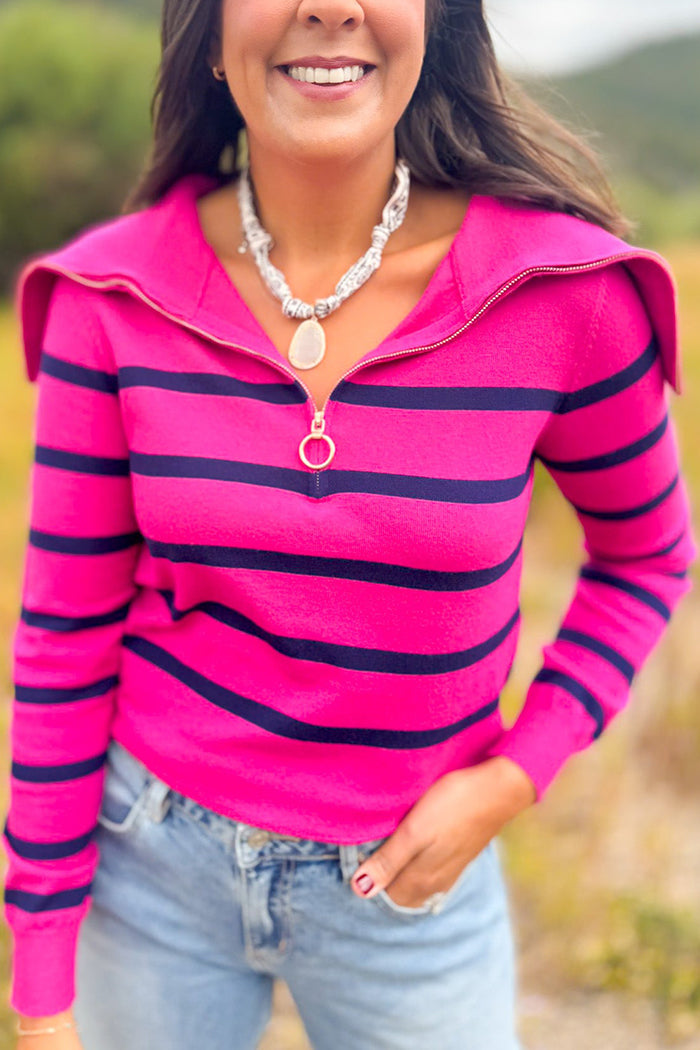 Casual Stripe Zip Top
