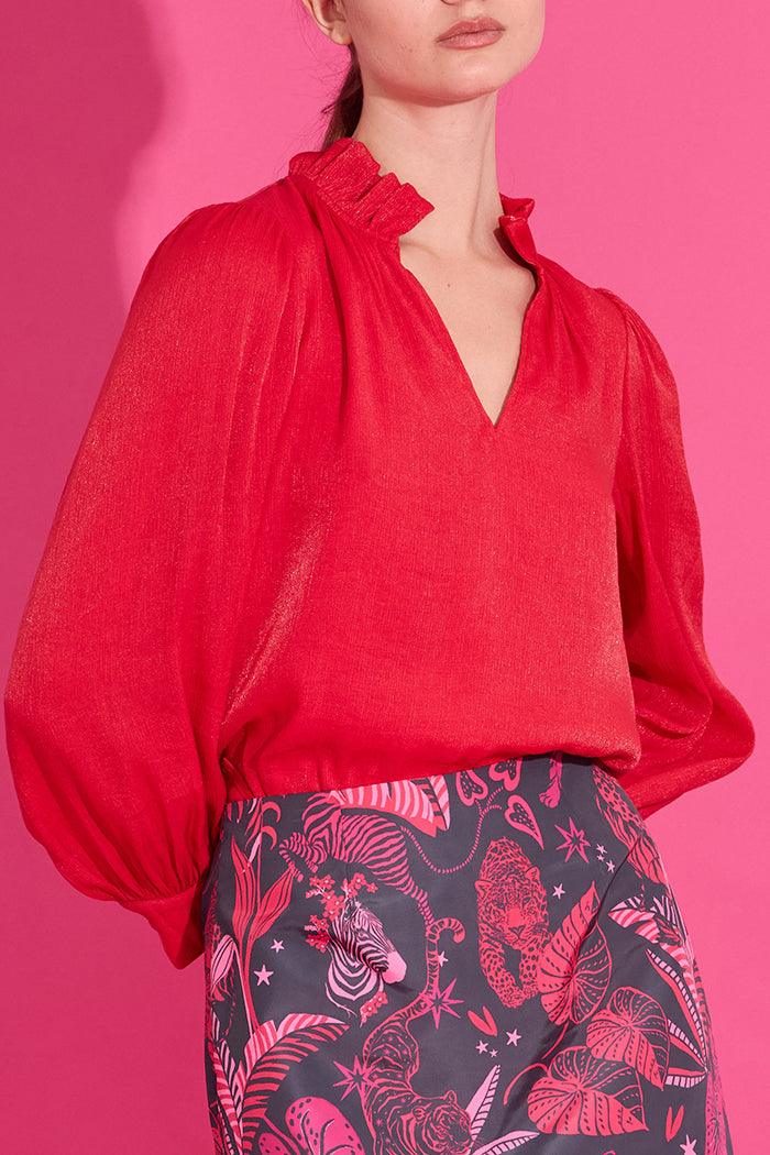 Casual V-Neck Ruffles Collar Top