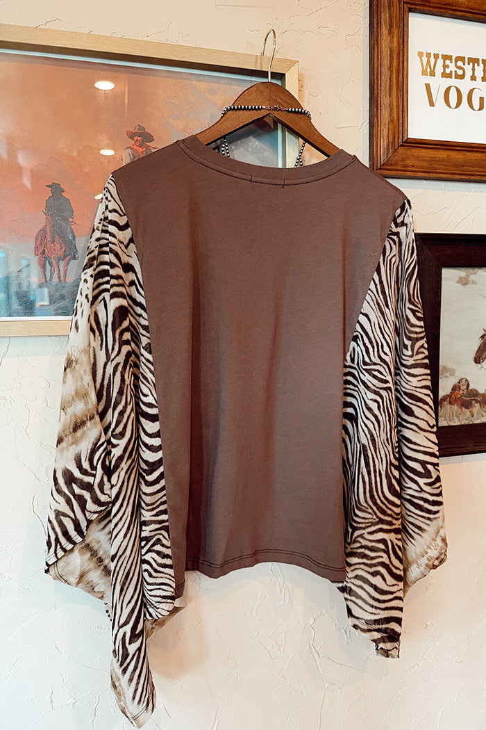 Horse Print Contrast Kaftan Sleeve Top