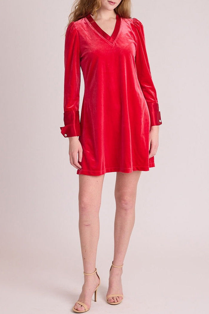 Velvet V-Neck Long-Sleeve Dress