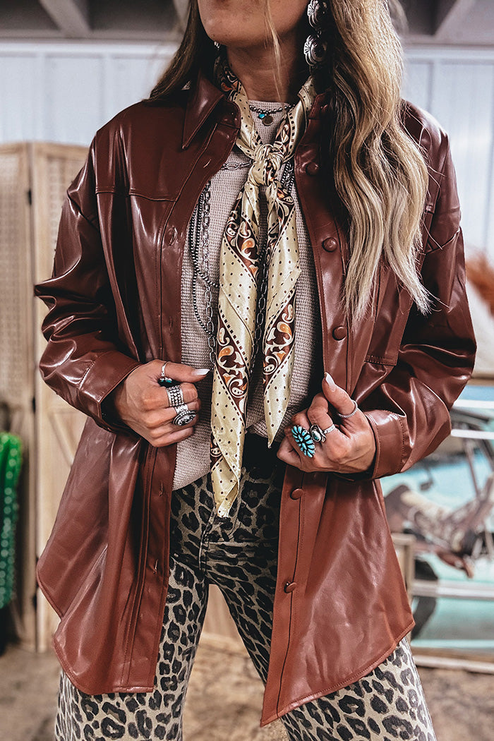 Oversized Leather Button Pocket Jacket