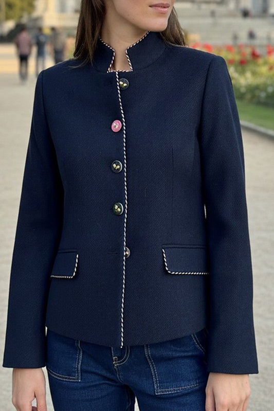 Straight-Cut Pocket Navy Blue Jacket