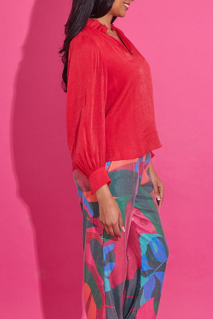 V-Neck Puff Sleeves Blouse