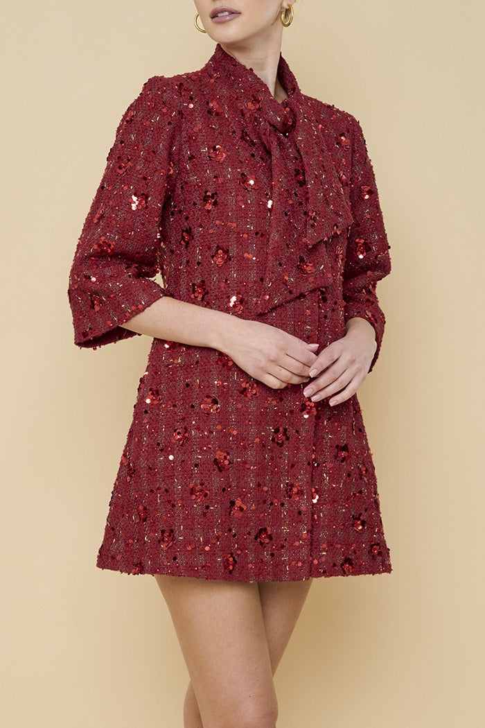 Pocketed Tweed Mid Length Coat
