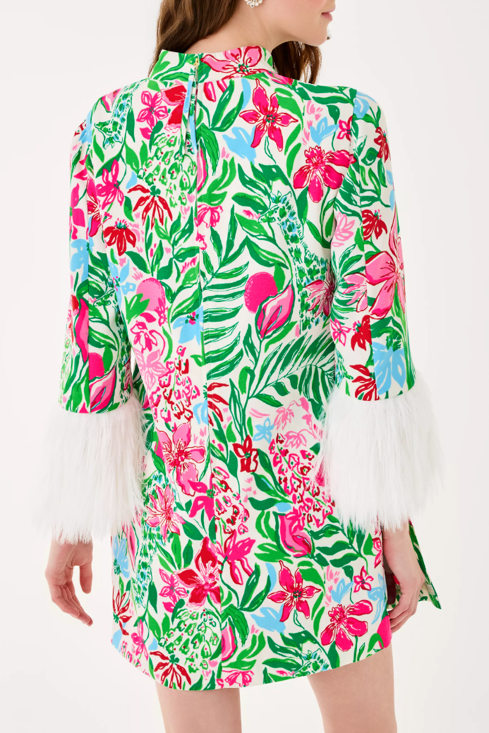 Floral Pattern Faux Feather Trim Romper