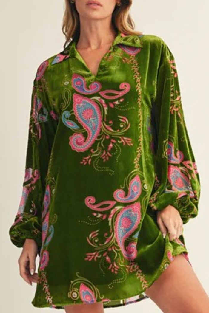 V-Neck Velvet Pocket Dress