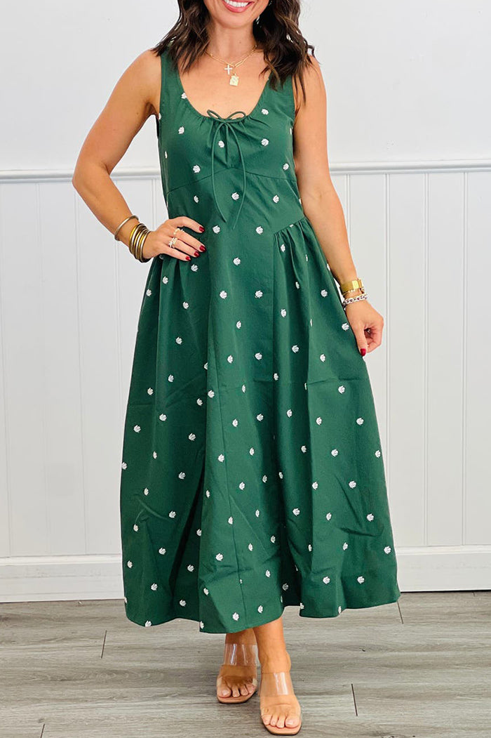 Polka Dot Tie Front Sleeveless Midi Dress