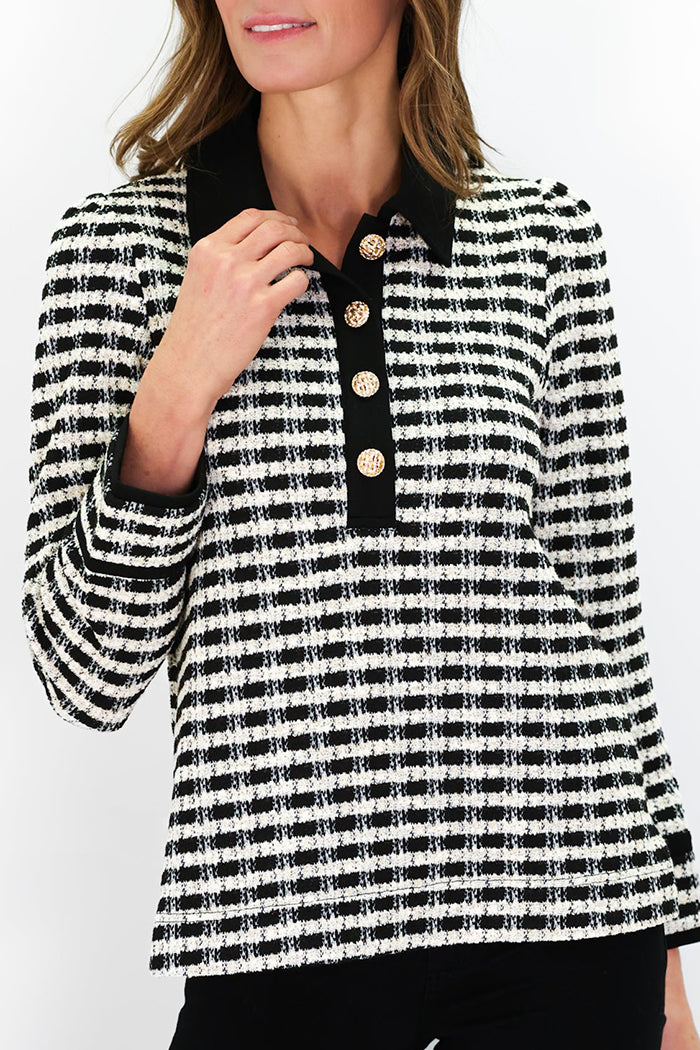Textured Polo Neck Top