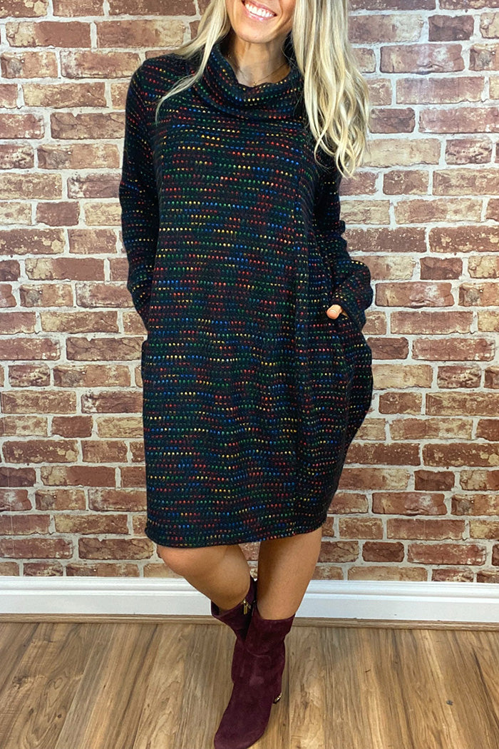 Oversized Cowl Neck Pocket Knit Dress
