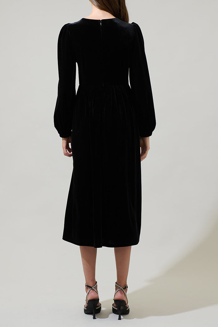 Glow Bow Velvet Midi Dress