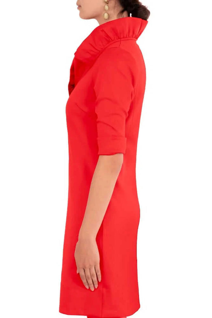 Ruffled Stand-Neck 3/4 Sleeve Sheath Dress