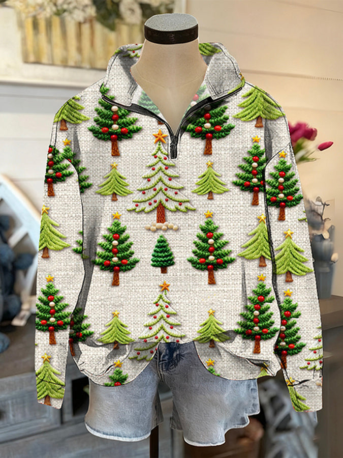 Casual Christmas Tree Pattern Top