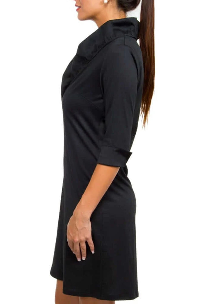 Ruffled Stand-Neck 3/4 Sleeve Sheath Dress