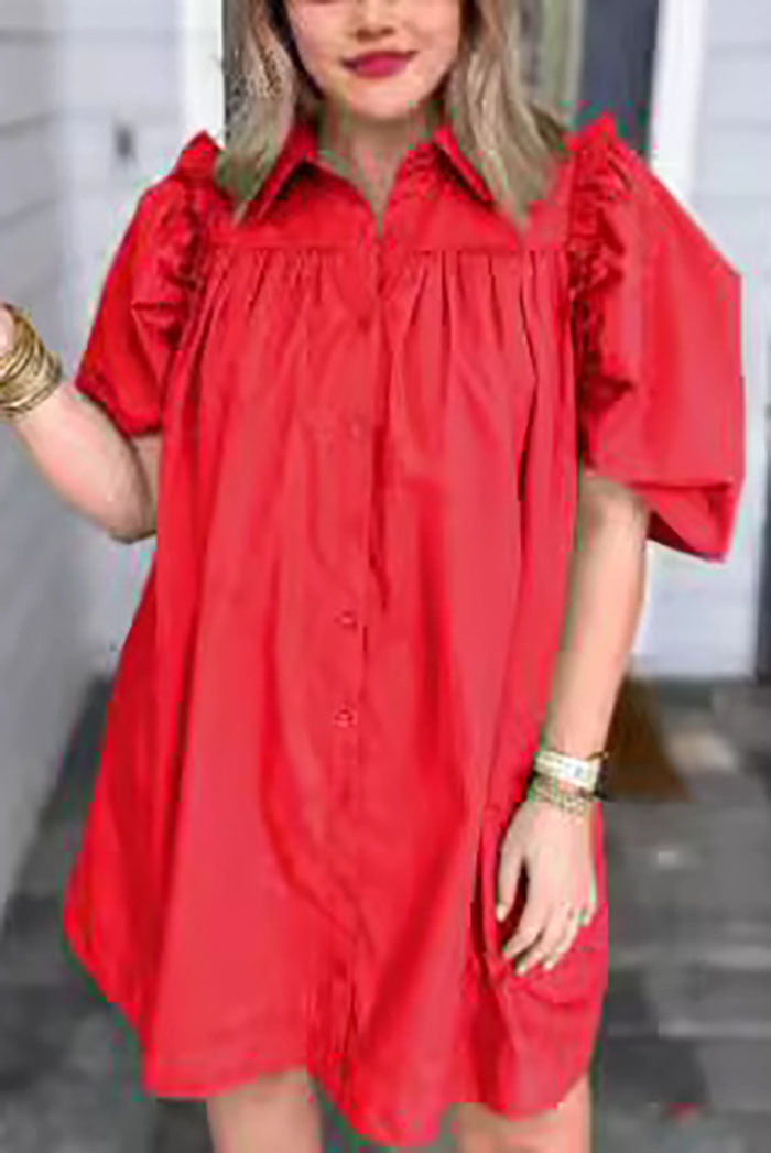 Puff Sleeve Button Shirt Dress