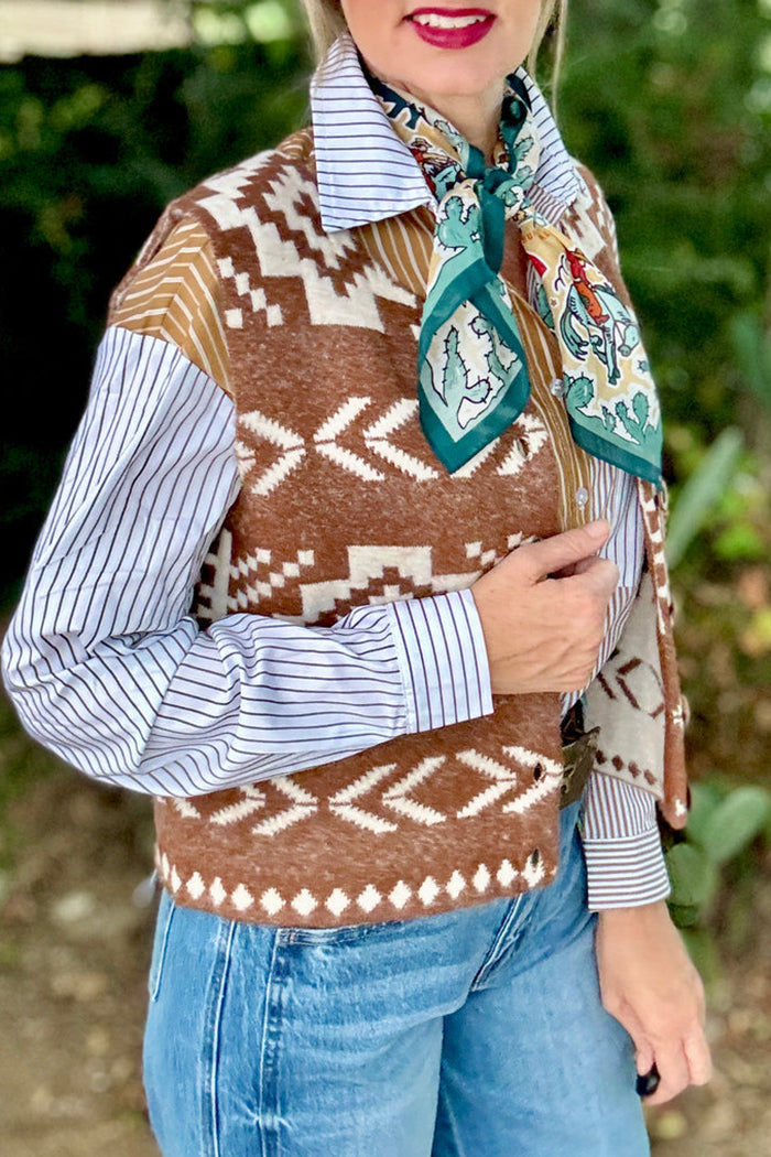 Western Aztec Pattern Button Front Vest