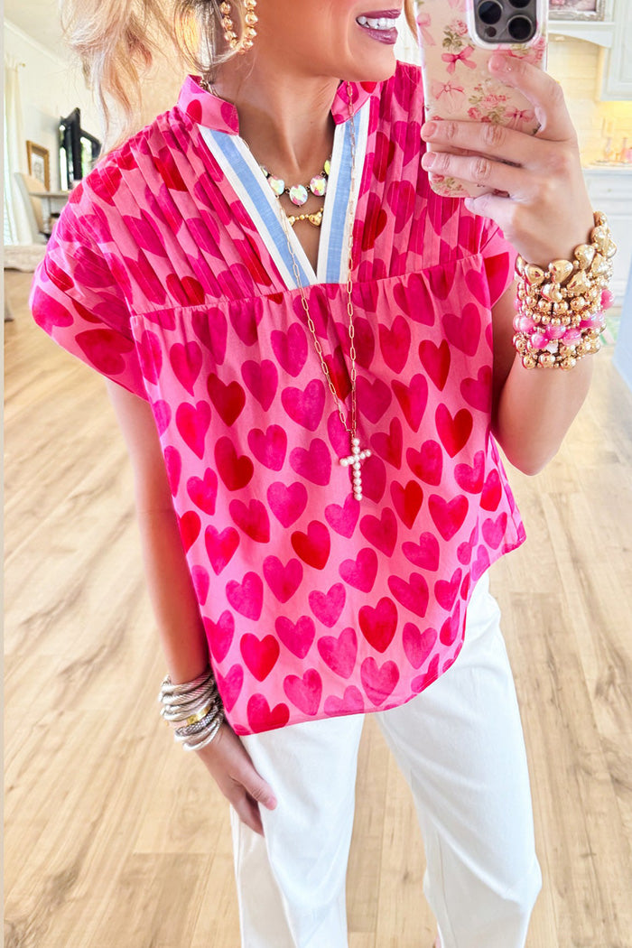 Heart Print V Neck Top