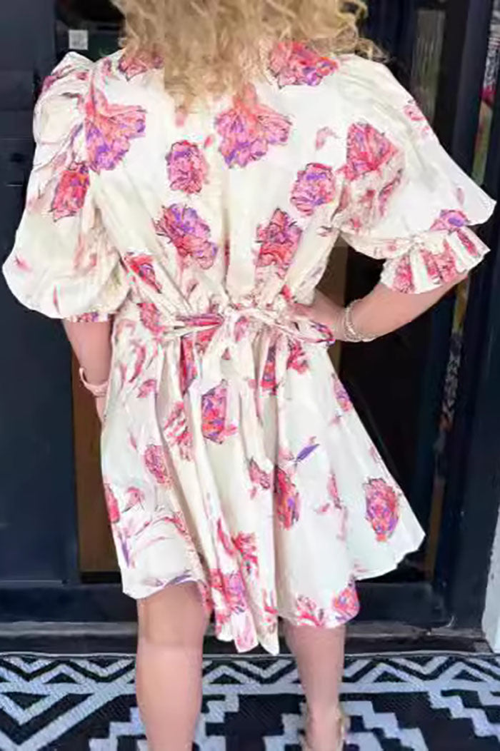 Floral Print Puff Sleeve Dress