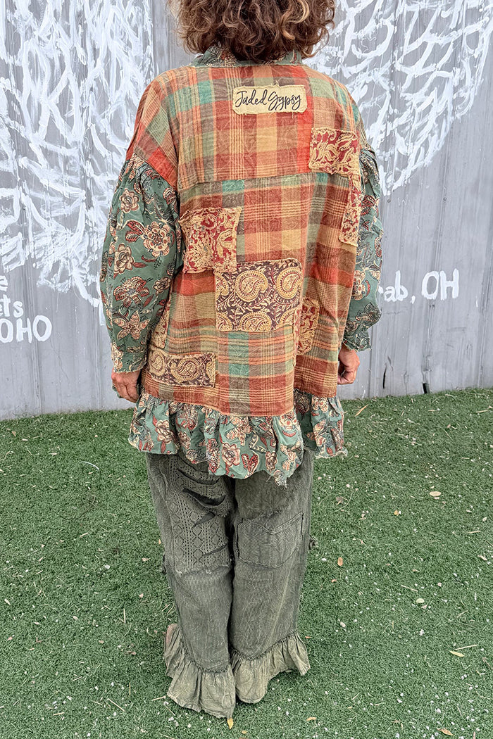 Boho Patchwork Plaid Ruffled Top