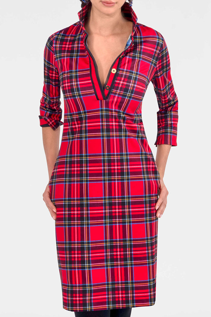 V-Neck Plaid  Pocket Dress