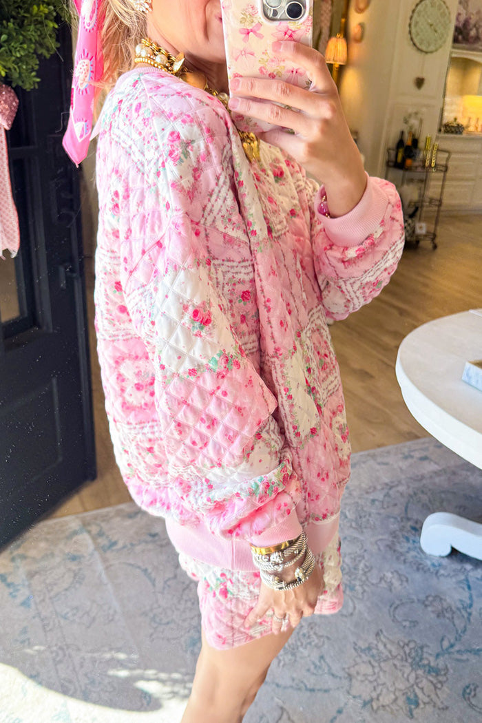 Long Sleeve Floral Pocket Short Set