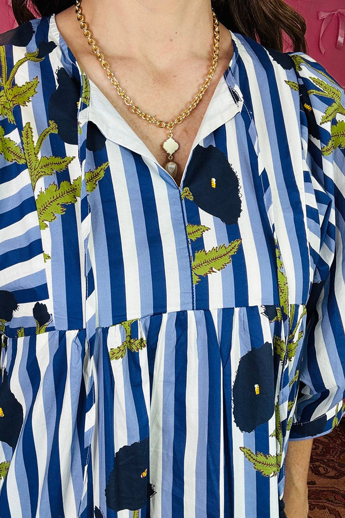 Striped Puff Sleeve Midi Dress