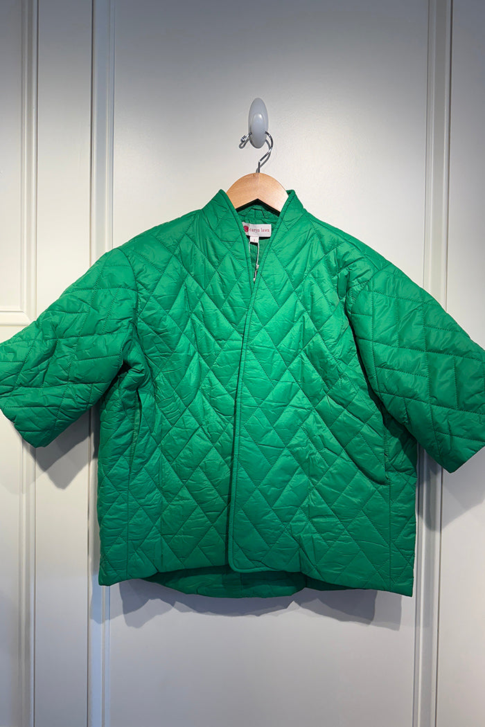 Oversized Green Quilted Short-Sleeve Coat