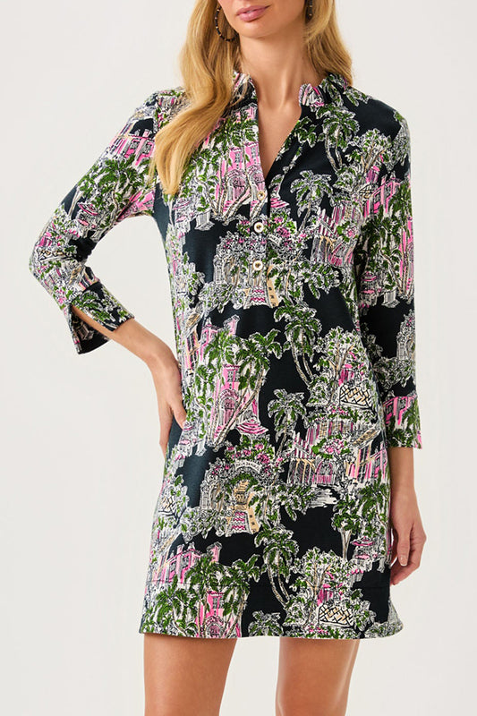 3/4 Sleeves Ruffle Collar Popover Dress