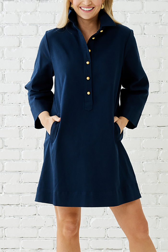 Golden Button Pocket Dress