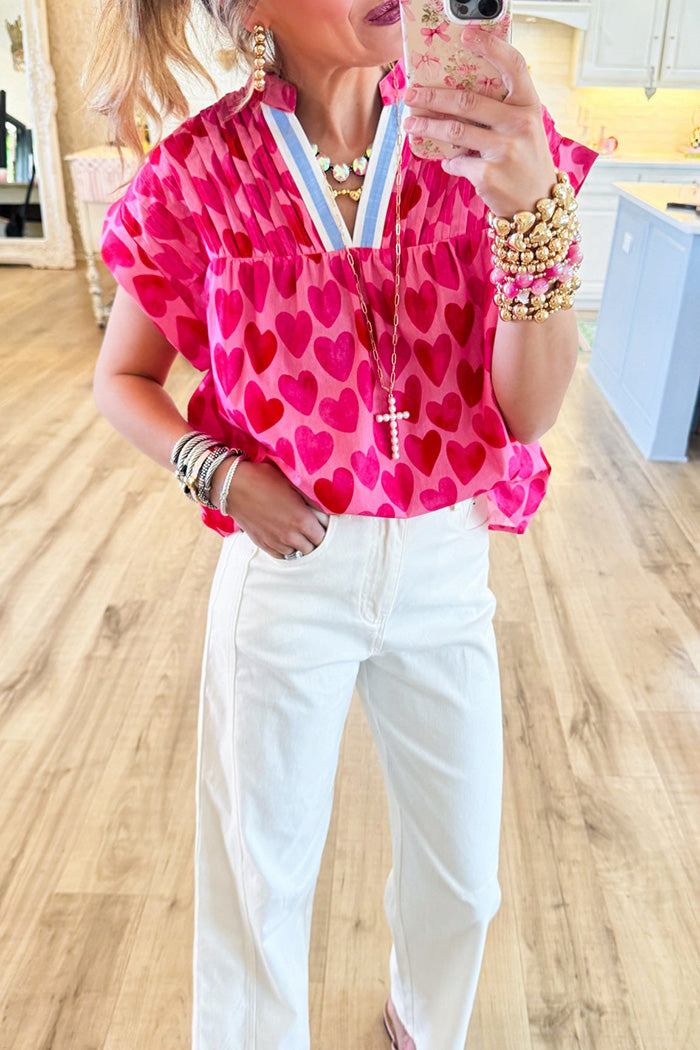 Heart Print V Neck Top