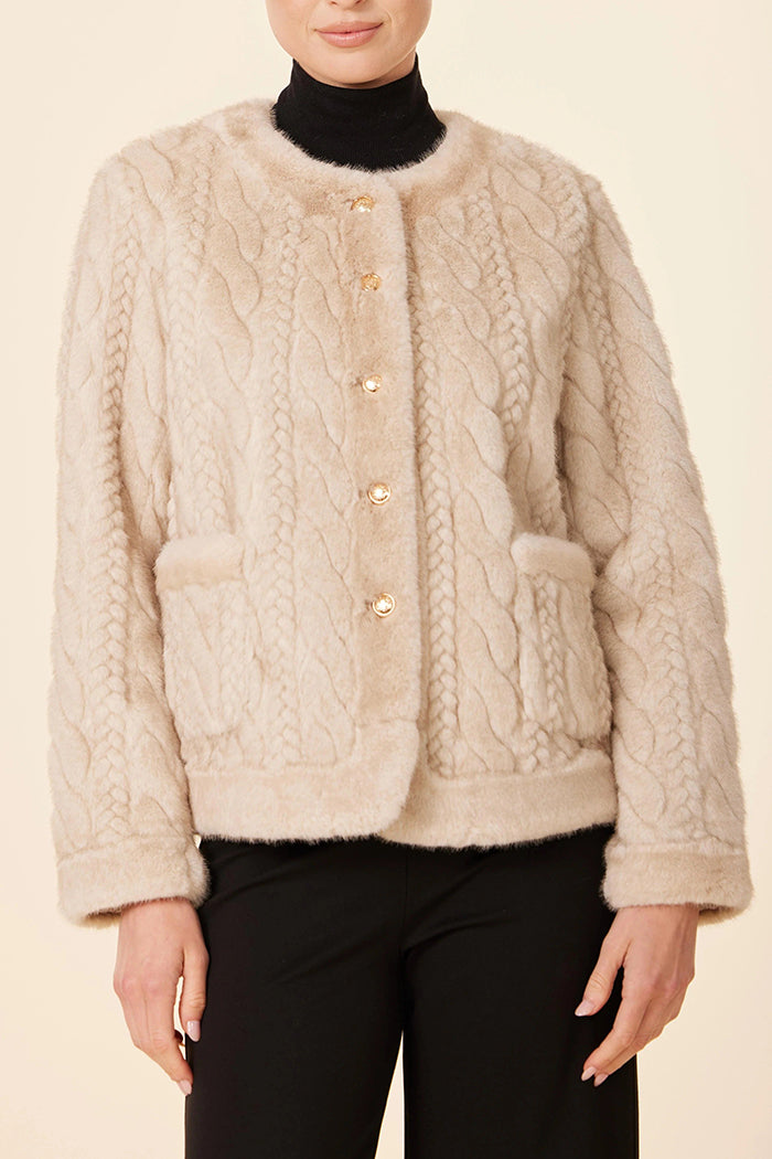 Cable Knit Faux Fur Jacket