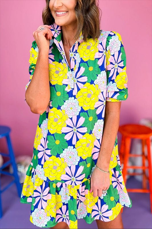 Floral Smocked Sleeve Mini Dress