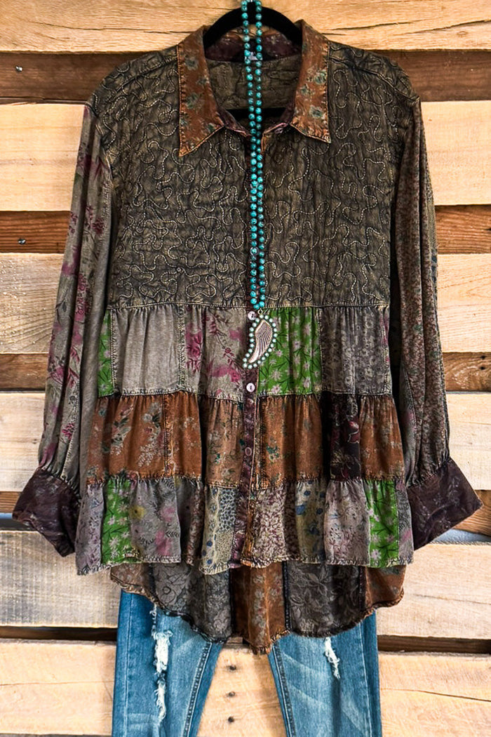 Oversized Patchwork Ruffle Tiered Top
