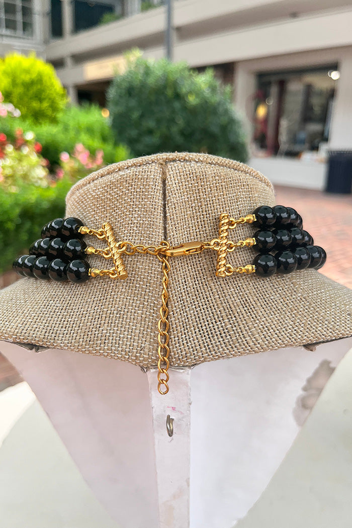 Black Beaded Flower Choker Necklace