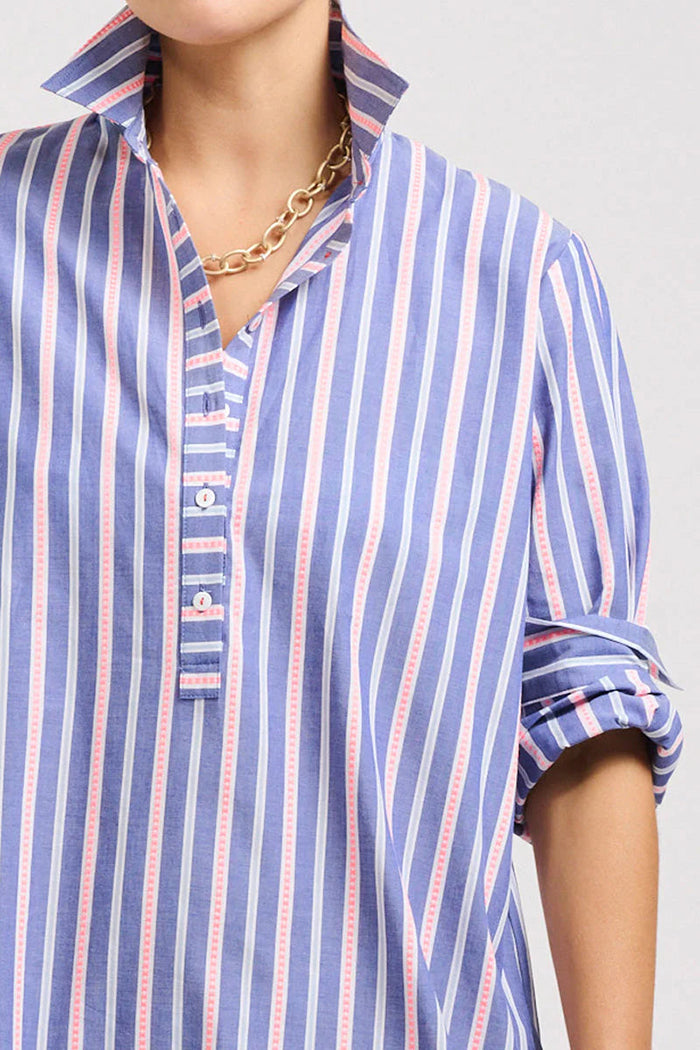 High Low Hem Striped Pocket Shirt Dress