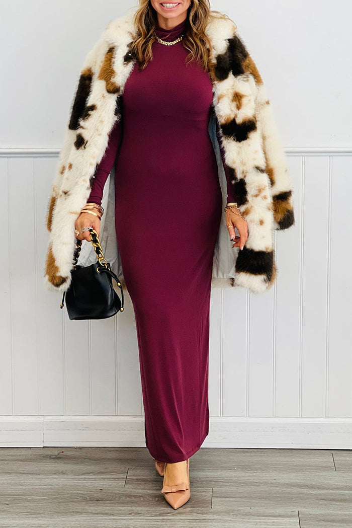 Mock Neck Long Sleeve Bodycon Maxi Dress
