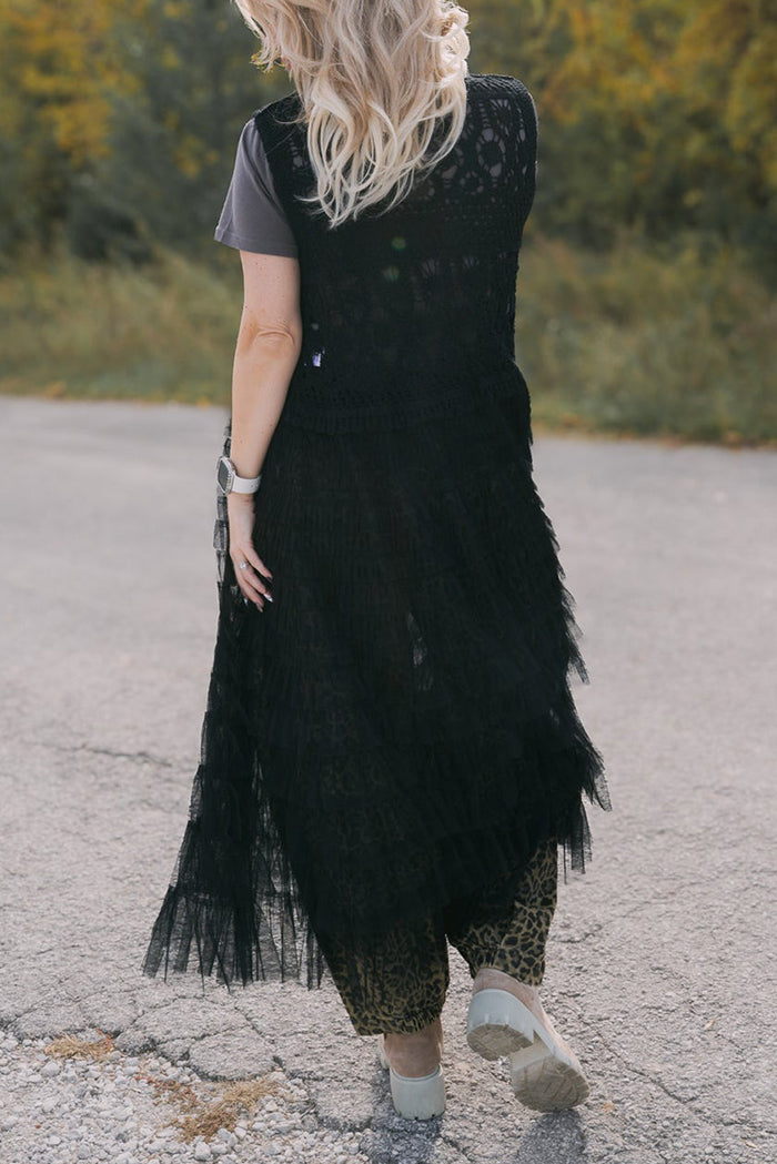Casual Black Tulle Vest