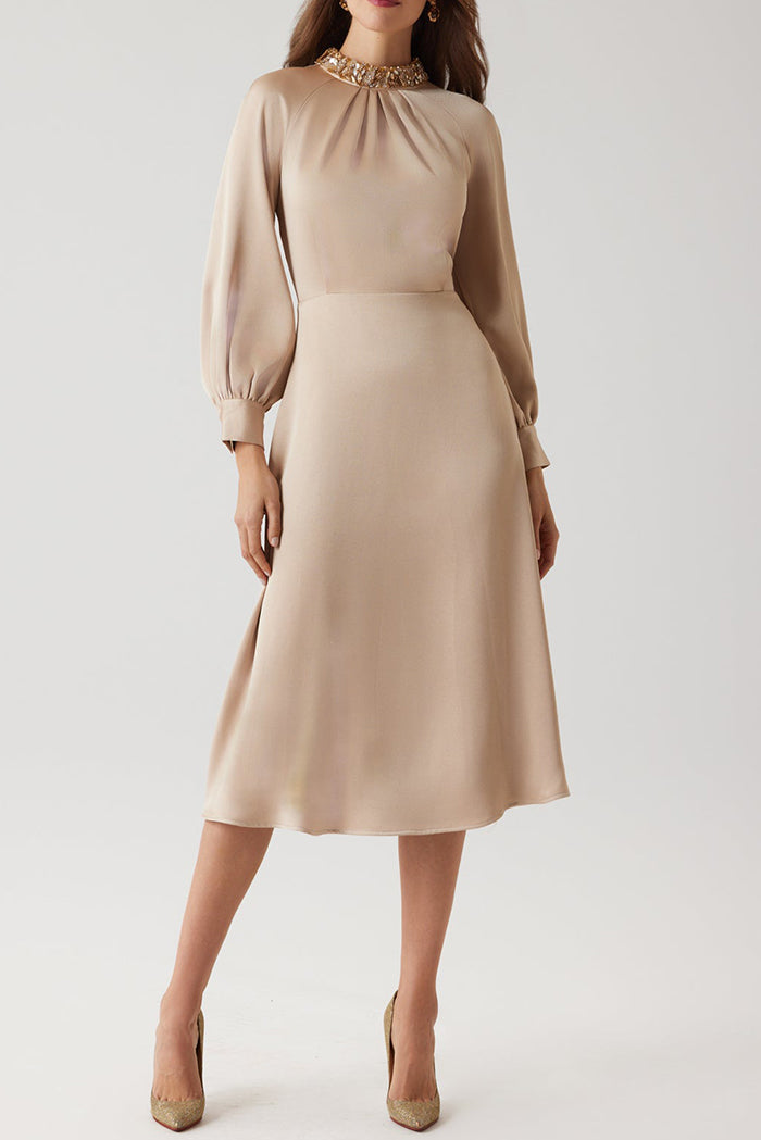 Elegant Belted A-Line Midi Dress