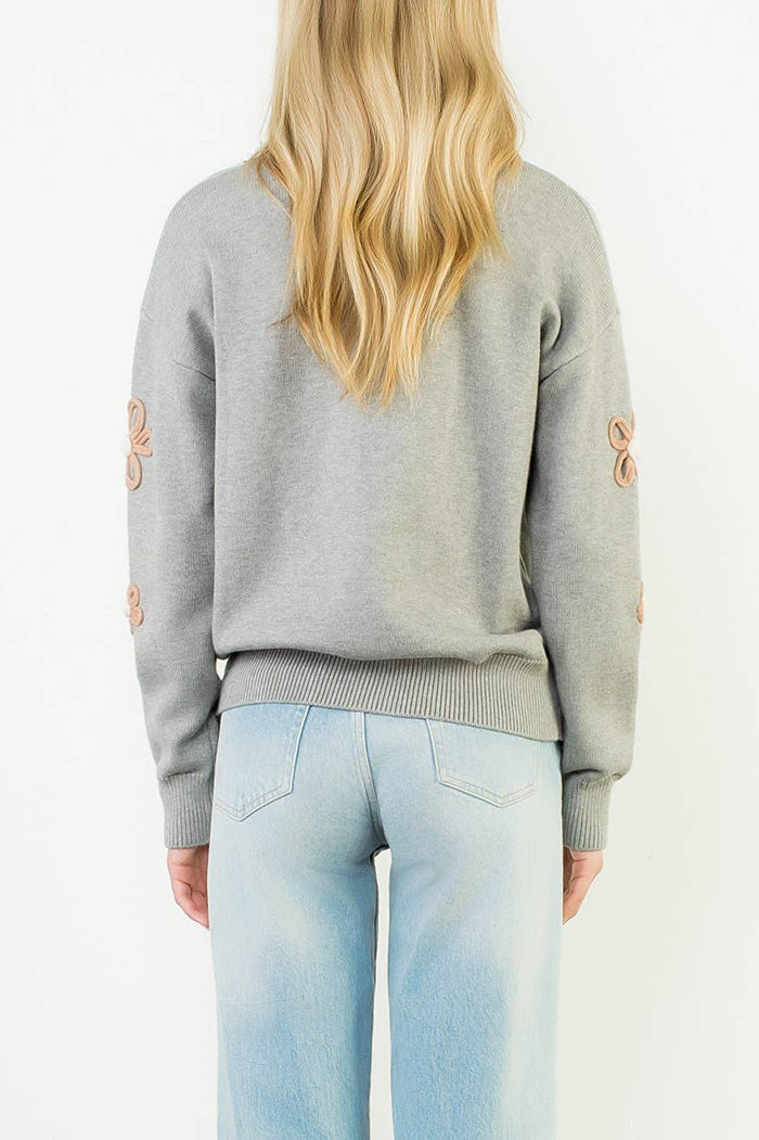 Long Sleeve Grey Flower Sweater