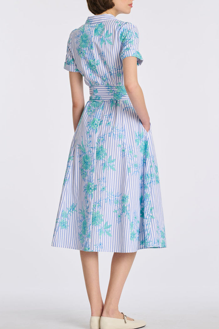 Stripe Floral Belted Pocket Dress