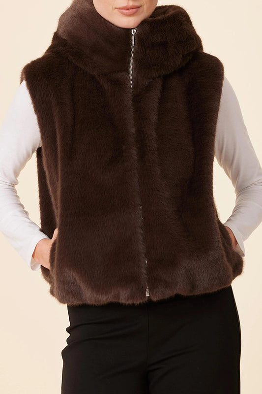Pocket Faux Fur Zip Hoody Vest