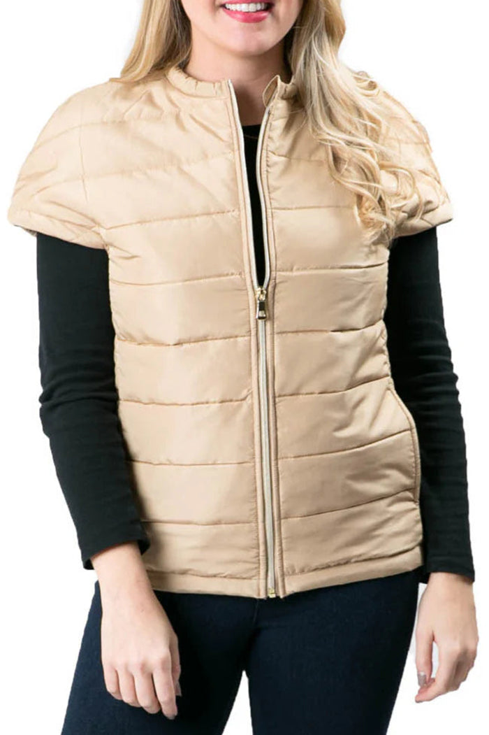 Casual Zip Pocketed Short-Sleeve Puffer Vest
