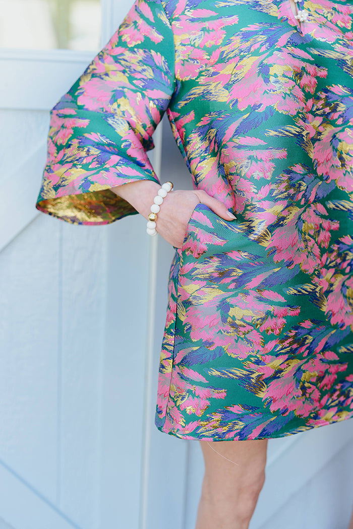 Floral Print Bell-Sleeve Pocket Dress