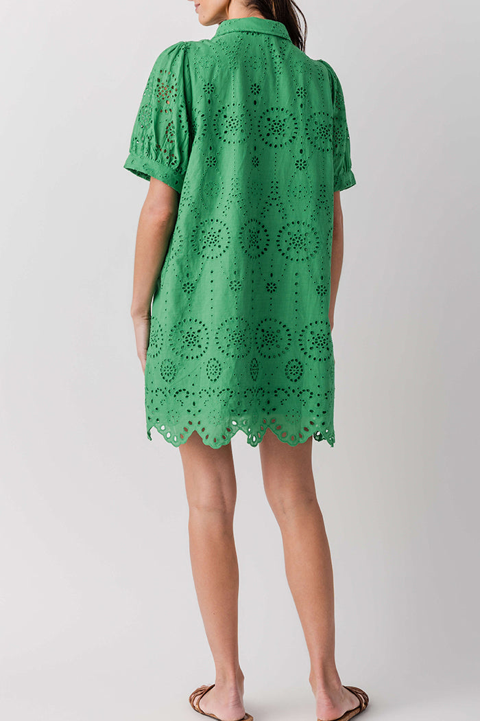 Green Puff Sleeve Eyelet Dress