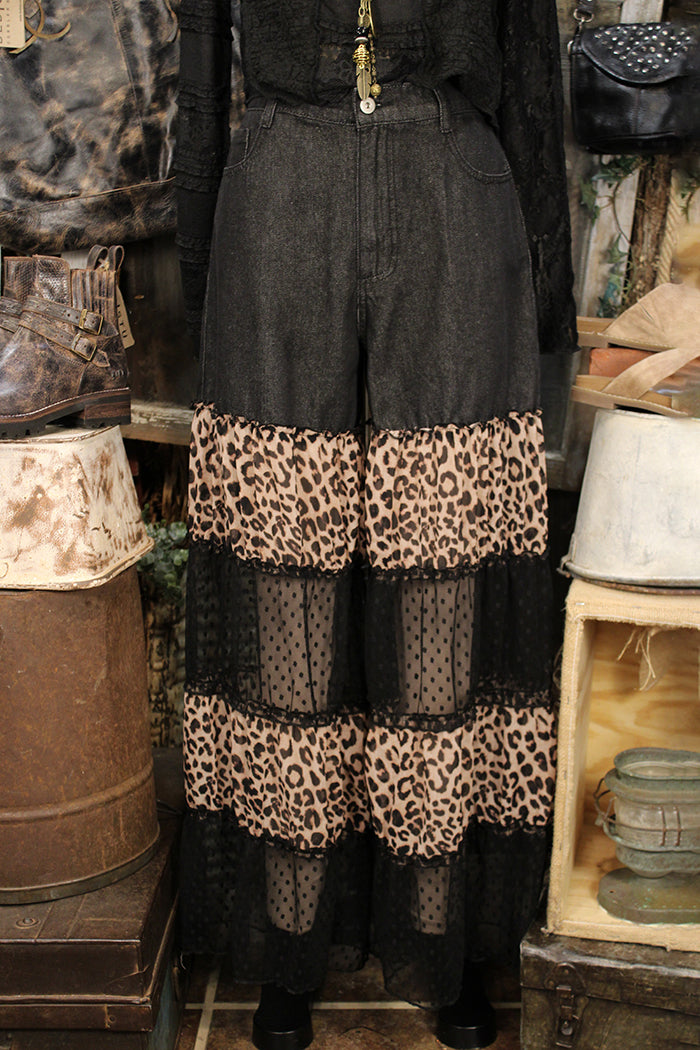 Leopard Lace Tiered Flare Pants