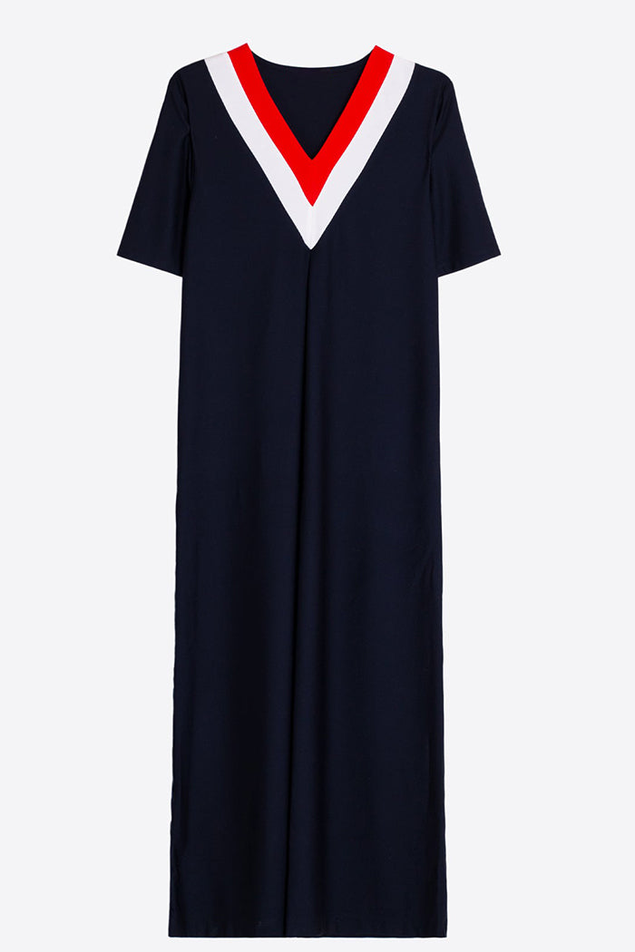 Short Sleeve Contrast Trim Dress