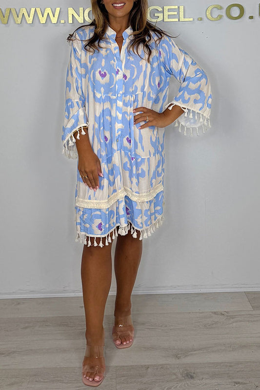 V-Neck Tassel Bottom Swing Dress