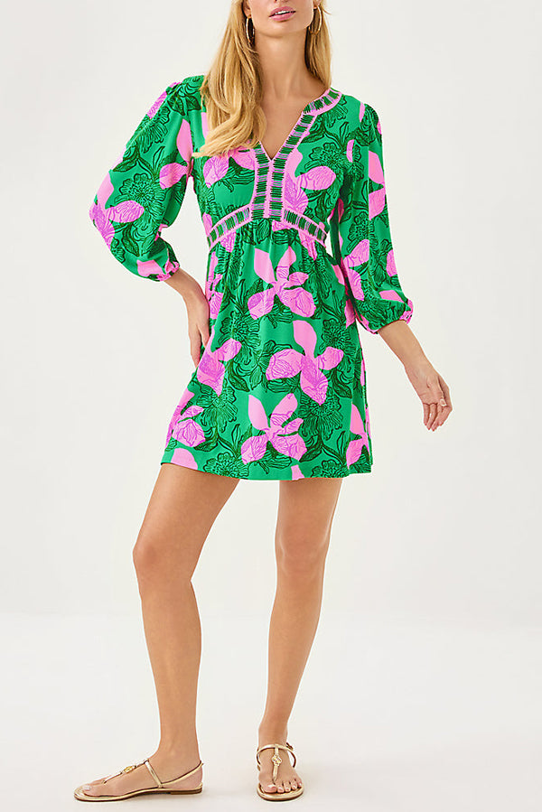 Casual Pink Floral V-Neck Romper
